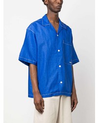 Мужская синяя льняная рубашка с коротким рукавом от Sunnei