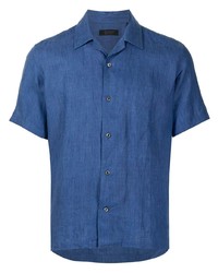 Мужская синяя льняная рубашка с коротким рукавом от D'urban
