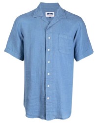 Мужская синяя льняная рубашка с коротким рукавом от LOVE BRAND & Co.