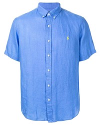 Мужская синяя льняная рубашка с коротким рукавом от Polo Ralph Lauren