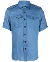 Мужская синяя льняная рубашка с коротким рукавом от PT TORINO
