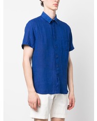Мужская синяя льняная рубашка с коротким рукавом от 120% Lino