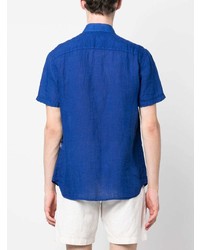 Мужская синяя льняная рубашка с коротким рукавом от 120% Lino