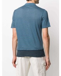 Мужская синяя льняная футболка-поло в горизонтальную полоску от Roberto Collina