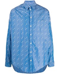 Мужская синяя рубашка с длинным рукавом в вертикальную полоску от Balenciaga