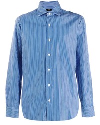Мужская синяя рубашка с длинным рукавом в вертикальную полоску от Barba