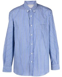 Мужская синяя рубашка с длинным рукавом в вертикальную полоску от Brunello Cucinelli