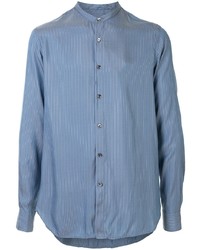 Мужская синяя рубашка с длинным рукавом в вертикальную полоску от Giorgio Armani