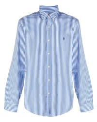 Мужская синяя рубашка с длинным рукавом в вертикальную полоску от Polo Ralph Lauren
