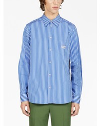 Мужская синяя рубашка с длинным рукавом в вертикальную полоску от Gucci