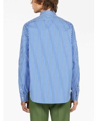 Мужская синяя рубашка с длинным рукавом в вертикальную полоску от Gucci