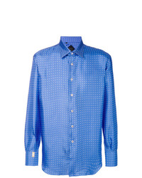 Мужская синяя рубашка с длинным рукавом в горошек от Billionaire