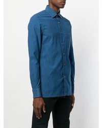 Мужская синяя рубашка с длинным рукавом в горошек от Kiton