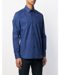 Мужская синяя рубашка с длинным рукавом в клетку от Prada