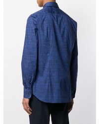 Мужская синяя рубашка с длинным рукавом в клетку от Prada