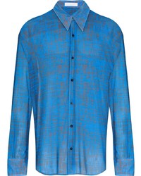 Мужская синяя рубашка с длинным рукавом в клетку от Maximilian