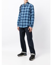 Мужская синяя рубашка с длинным рукавом в мелкую клетку от Polo Ralph Lauren