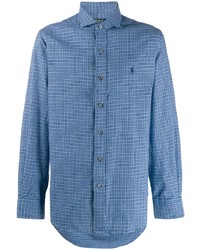 Мужская синяя рубашка с длинным рукавом в мелкую клетку от Polo Ralph Lauren