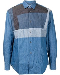 Мужская синяя рубашка с длинным рукавом в стиле пэчворк от Comme Des Garcons SHIRT