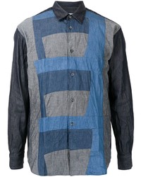 Мужская синяя рубашка с длинным рукавом в стиле пэчворк от Comme Des Garcons SHIRT