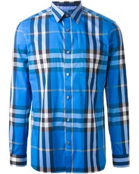 Мужская синяя рубашка с длинным рукавом в шотландскую клетку от Burberry