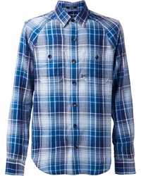 Мужская синяя рубашка с длинным рукавом в шотландскую клетку от Denham Jeans
