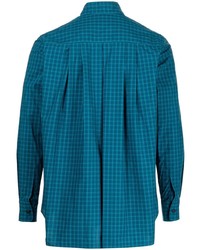 Мужская синяя рубашка с длинным рукавом в шотландскую клетку от Fumito Ganryu