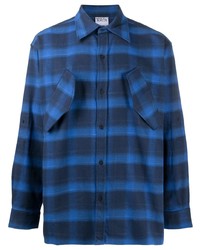 Мужская синяя рубашка с длинным рукавом в шотландскую клетку от Marcelo Burlon County of Milan