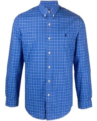 Мужская синяя рубашка с длинным рукавом в шотландскую клетку от Polo Ralph Lauren
