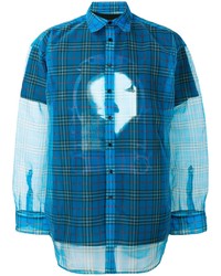Мужская синяя рубашка с длинным рукавом в шотландскую клетку от Raf Simons