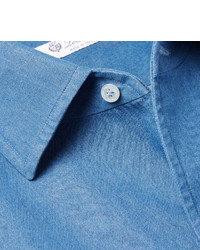 Мужская синяя рубашка с длинным рукавом из шамбре от Loro Piana