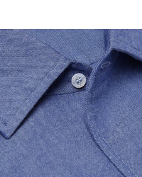 Мужская синяя рубашка с длинным рукавом из шамбре от Loro Piana