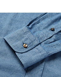 Мужская синяя рубашка с длинным рукавом из шамбре от Brioni