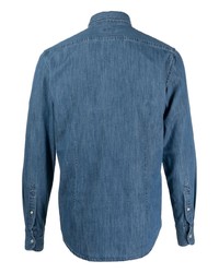 Мужская синяя рубашка с длинным рукавом из шамбре от Deperlu