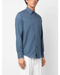 Мужская синяя рубашка с длинным рукавом из шамбре от Canali