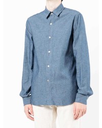 Мужская синяя рубашка с длинным рукавом из шамбре от agnès b.