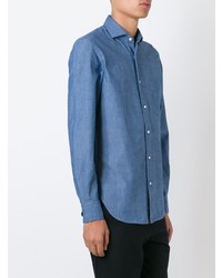 Мужская синяя рубашка с длинным рукавом из шамбре от Aspesi