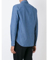 Мужская синяя рубашка с длинным рукавом из шамбре от Aspesi