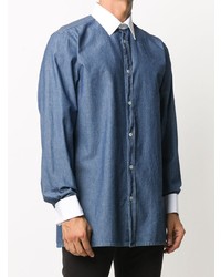 Мужская синяя рубашка с длинным рукавом из шамбре от Maison Margiela