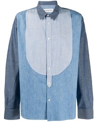 Мужская синяя рубашка с длинным рукавом из шамбре от Lanvin