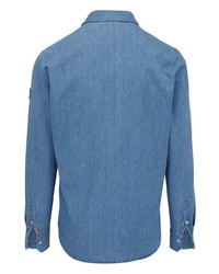 Мужская синяя рубашка с длинным рукавом из шамбре от Moncler