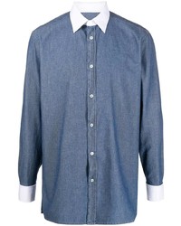 Мужская синяя рубашка с длинным рукавом из шамбре от Maison Margiela