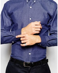 Мужская синяя рубашка с длинным рукавом из шамбре