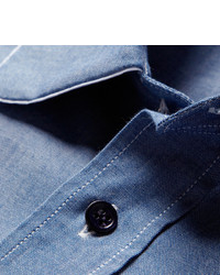 Мужская синяя рубашка с длинным рукавом из шамбре от Alexander McQueen