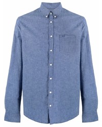 Мужская синяя рубашка с длинным рукавом из шамбре от Sun 68