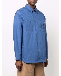 Мужская синяя рубашка с длинным рукавом с вышивкой от Kenzo