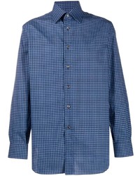 Мужская синяя рубашка с длинным рукавом с геометрическим рисунком от Brioni