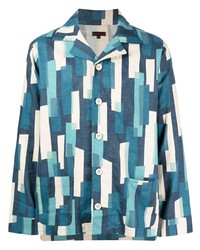Мужская синяя рубашка с длинным рукавом с геометрическим рисунком от Clot
