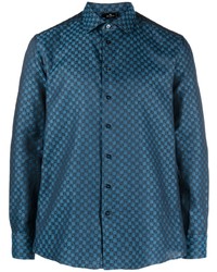 Мужская синяя рубашка с длинным рукавом с геометрическим рисунком от Etro