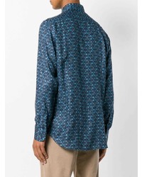 Мужская синяя рубашка с длинным рукавом с геометрическим рисунком от Etro